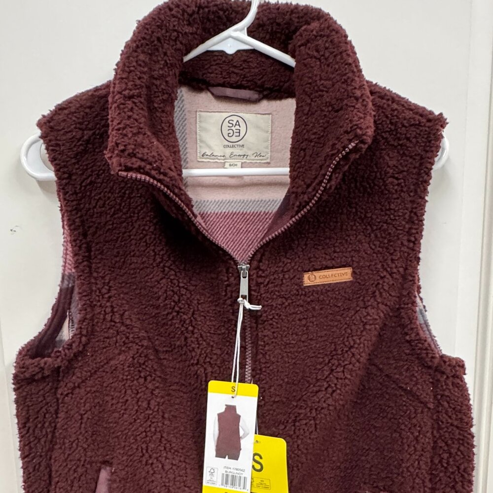 SAGE Collective Sherpa Style Vest Flannel Lined Women's Small